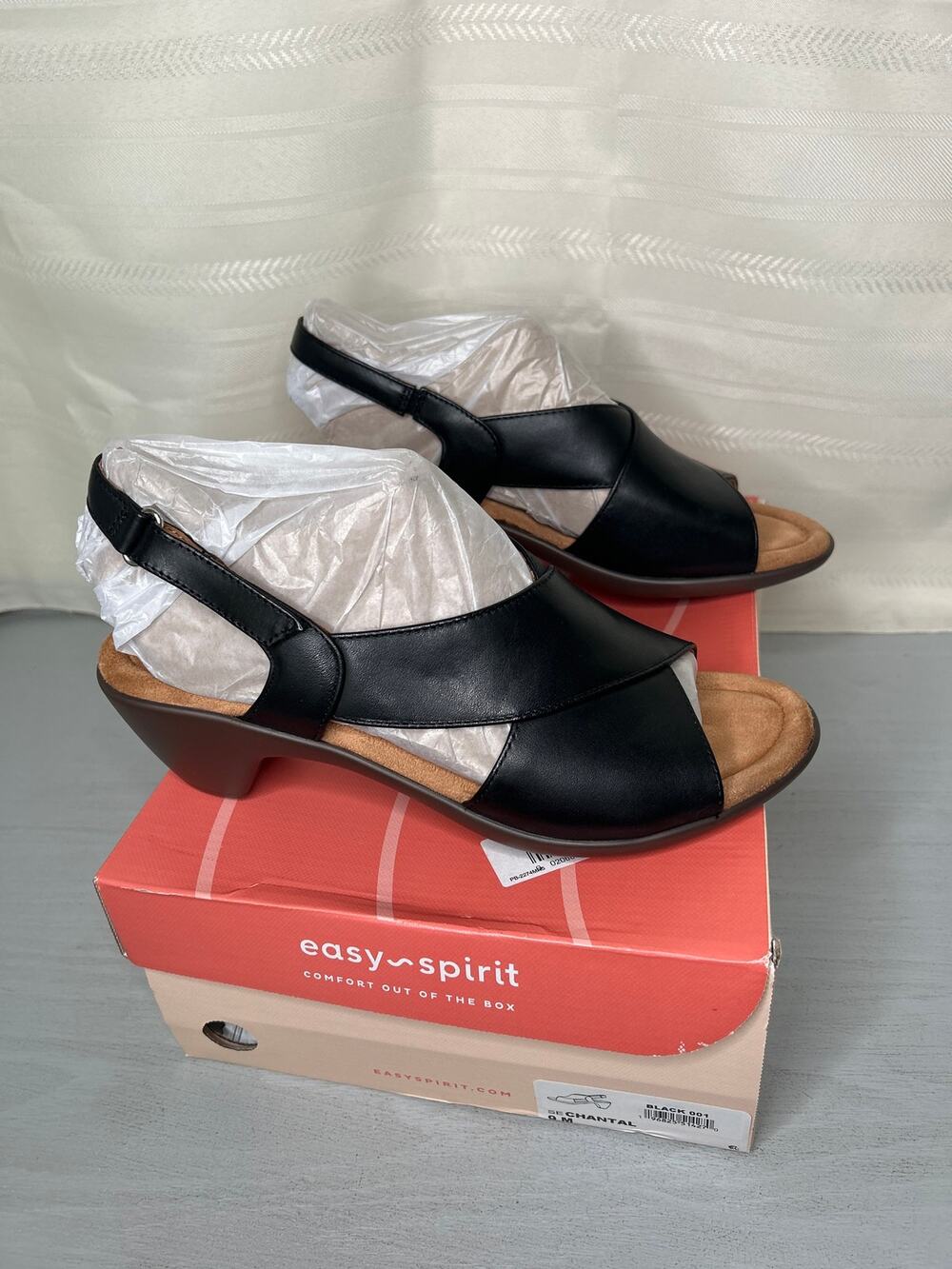 Easy Spirit Chantal Crisscross Low Heel Sandals Black Leather Womens Size 9